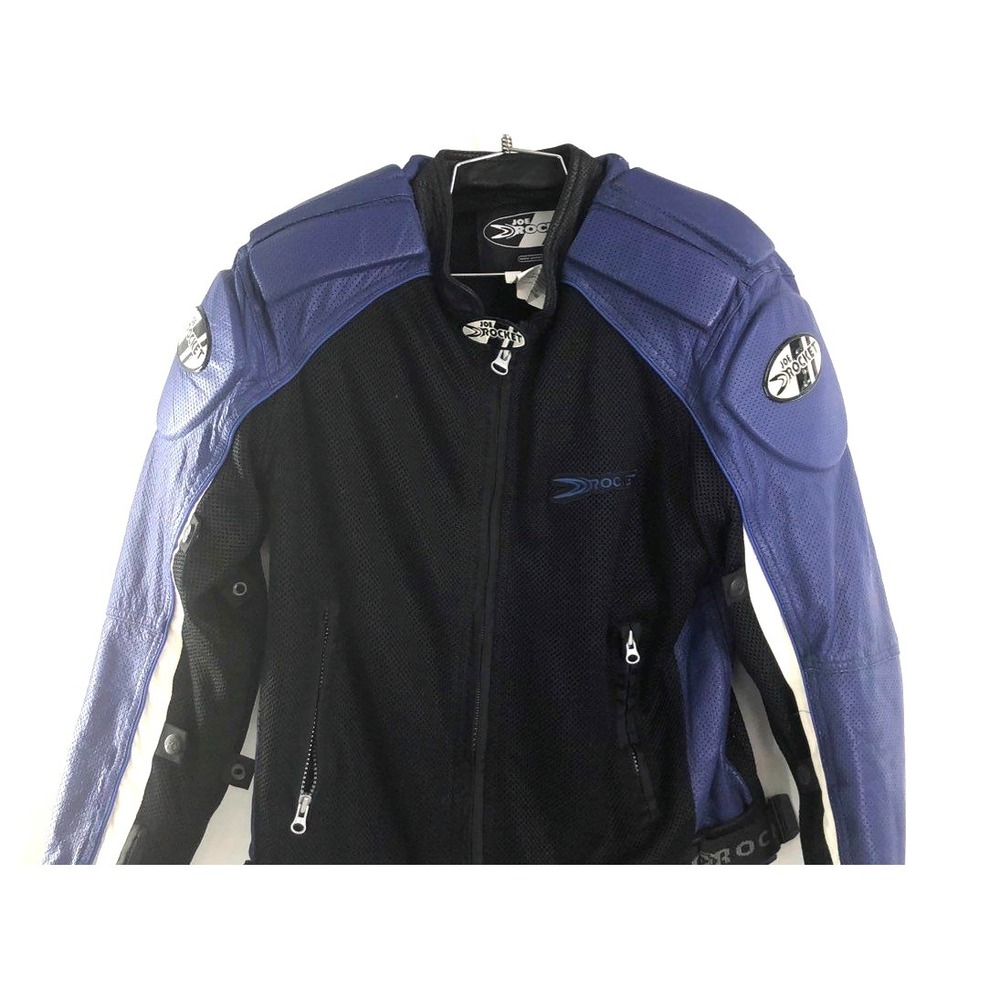 Joe Rocket Perforated Leather Mesh Motorcycle Jacket Black Blue Armor Pads Men M
